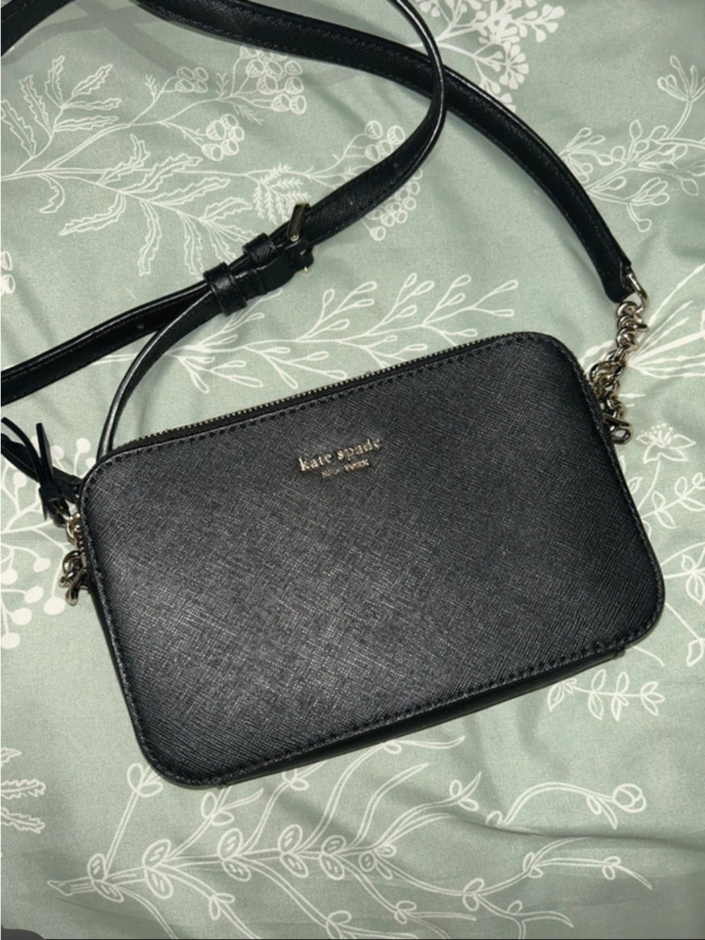 kate spade Black Saffiano Leather Crossbody with Gold Logo